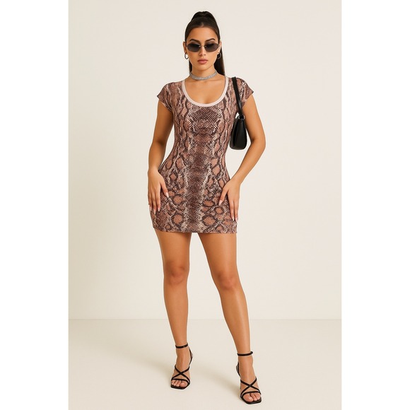 Pink Vintage Cache Snake Print Dress Size S Bodycon Cocktail Reputation Era Chic - Picture 1 of 6